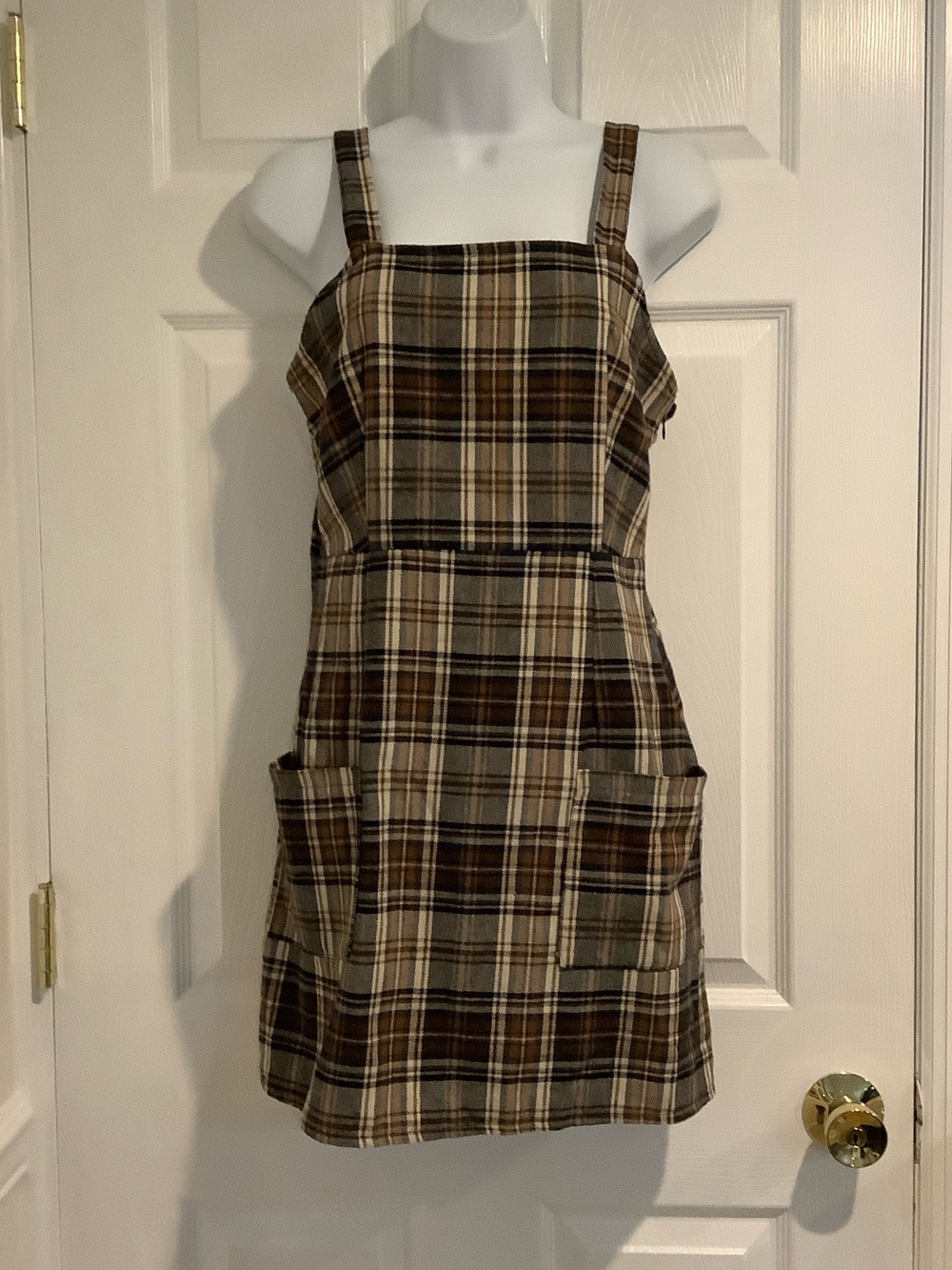 AMERICAN EAGLE Brown/Cream Plaid Back to School Girl BTC Capsule Fall Dress S